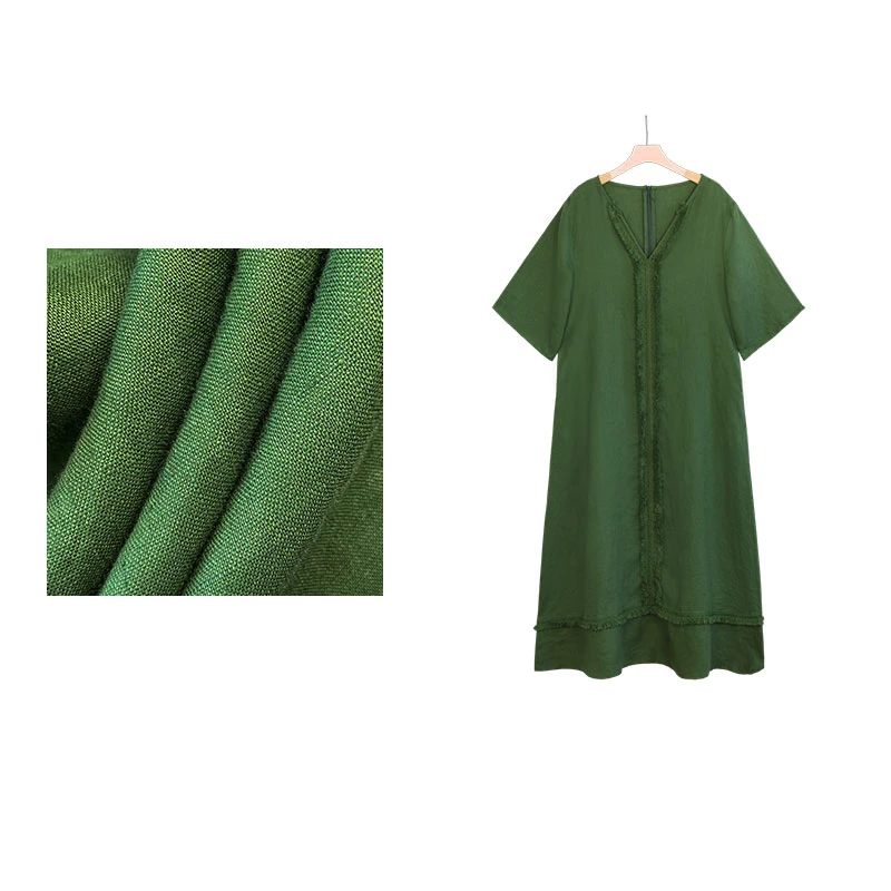 9838王楠自制毛边亚麻连衣裙