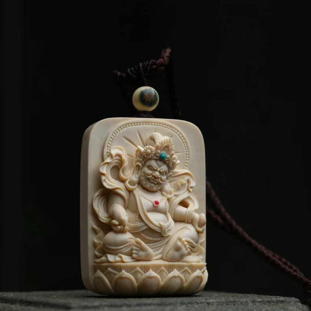 天然猛犸牙黄财神挂件吊坠手工清刀制