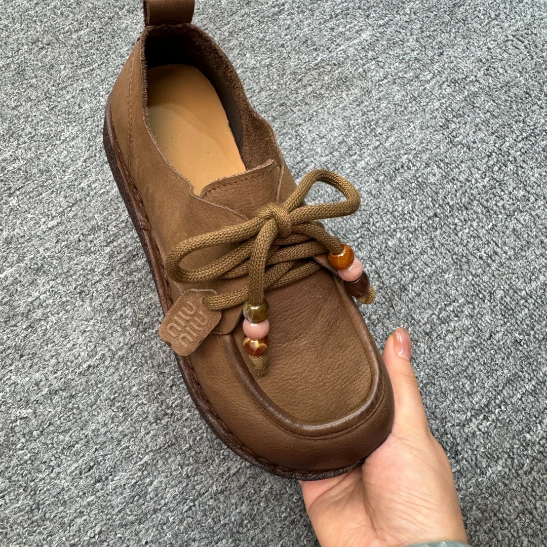 2025四季新款头层牛皮手工软面软底舒适休闲百搭鞋女鞋牛筋底真皮