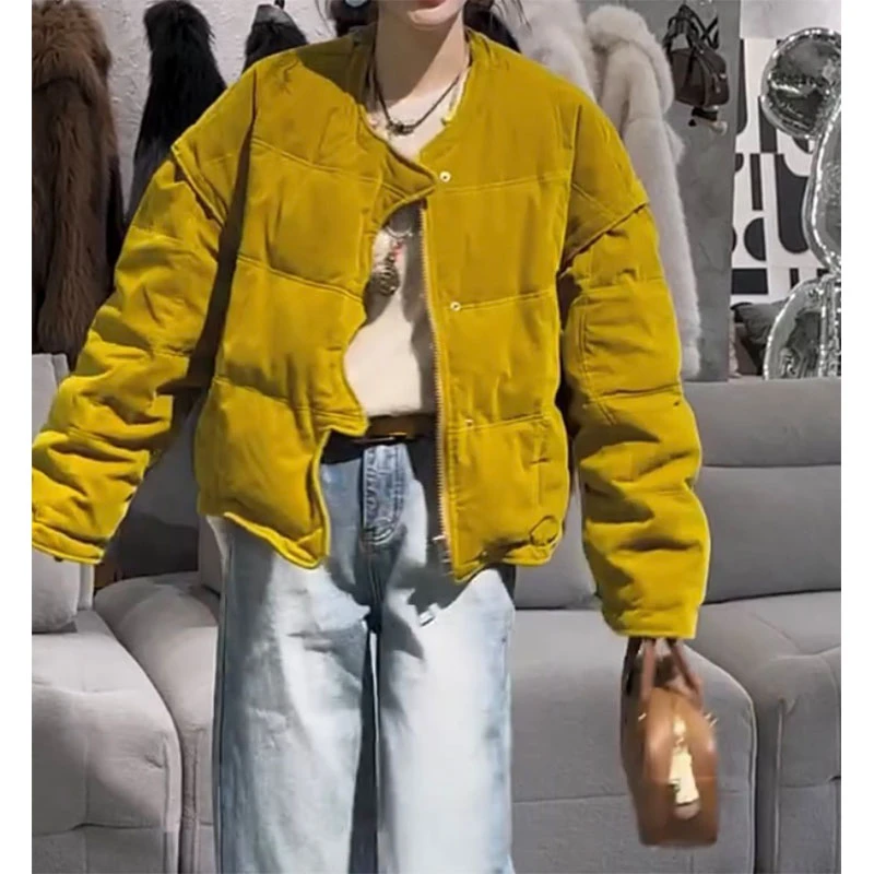 萱贝纯韩版时尚短款棉服外套2025秋冬新款棉衣休闲百搭圆领御寒服