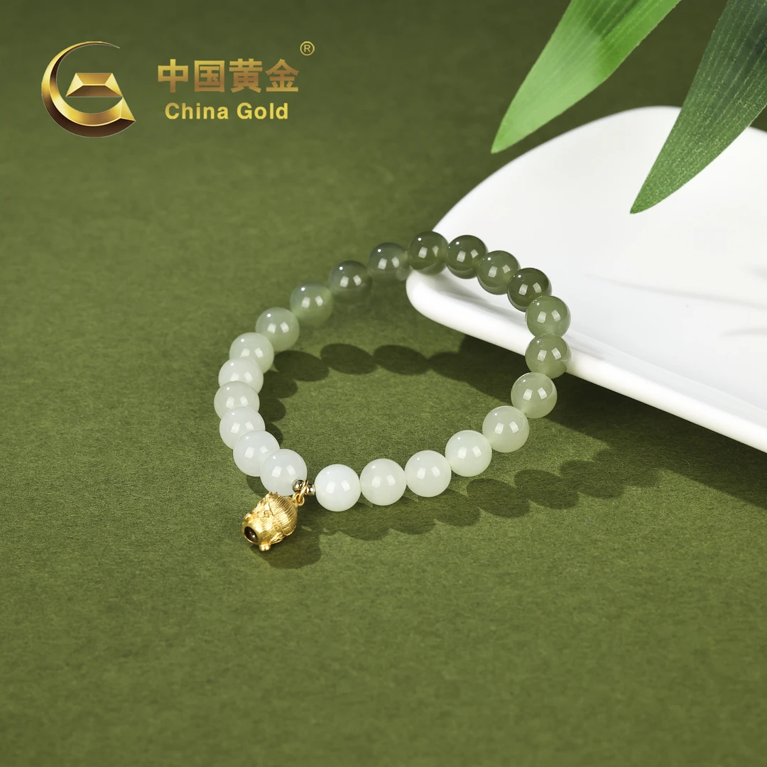 【中国黄金】涧浅 | 和田玉*手串*S925银镶嵌-S2023-柚