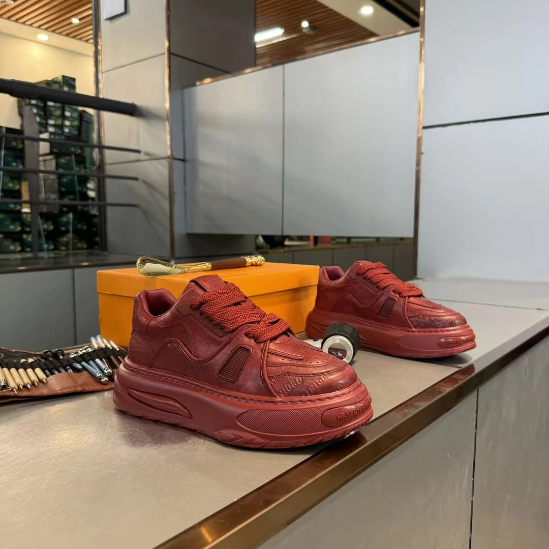 新款男士低帮系带时尚复古百搭休闲潮鞋厚底男款鞋子男士