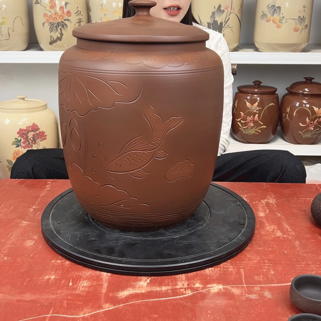 纯手工15饼茶罐建水紫陶