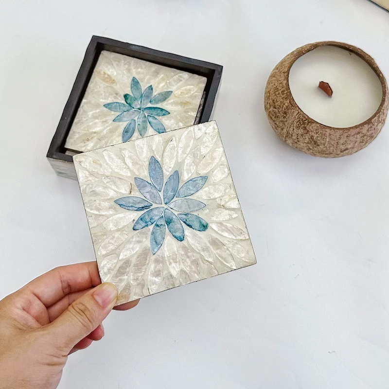 东南亚彩贝壳杯垫创意套装轻奢装饰碗垫