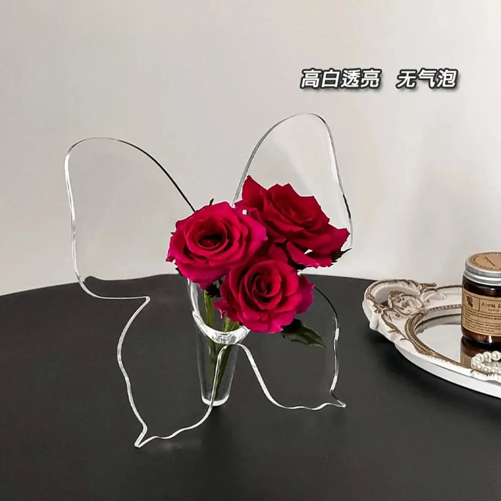 ins风现代简约亚克力蝴蝶方形创意花瓶插花客厅卧室摆件纯色家用