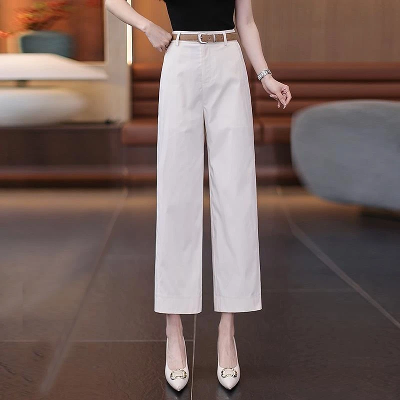 冰丝窄版阔腿西装裤女夏季薄款2025新款高腰休闲小个子直筒九分裤