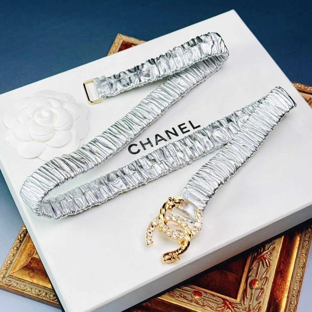 95新 Chanel/香奈儿 柚礼中古/香奈儿银色双c腰带LJ512012