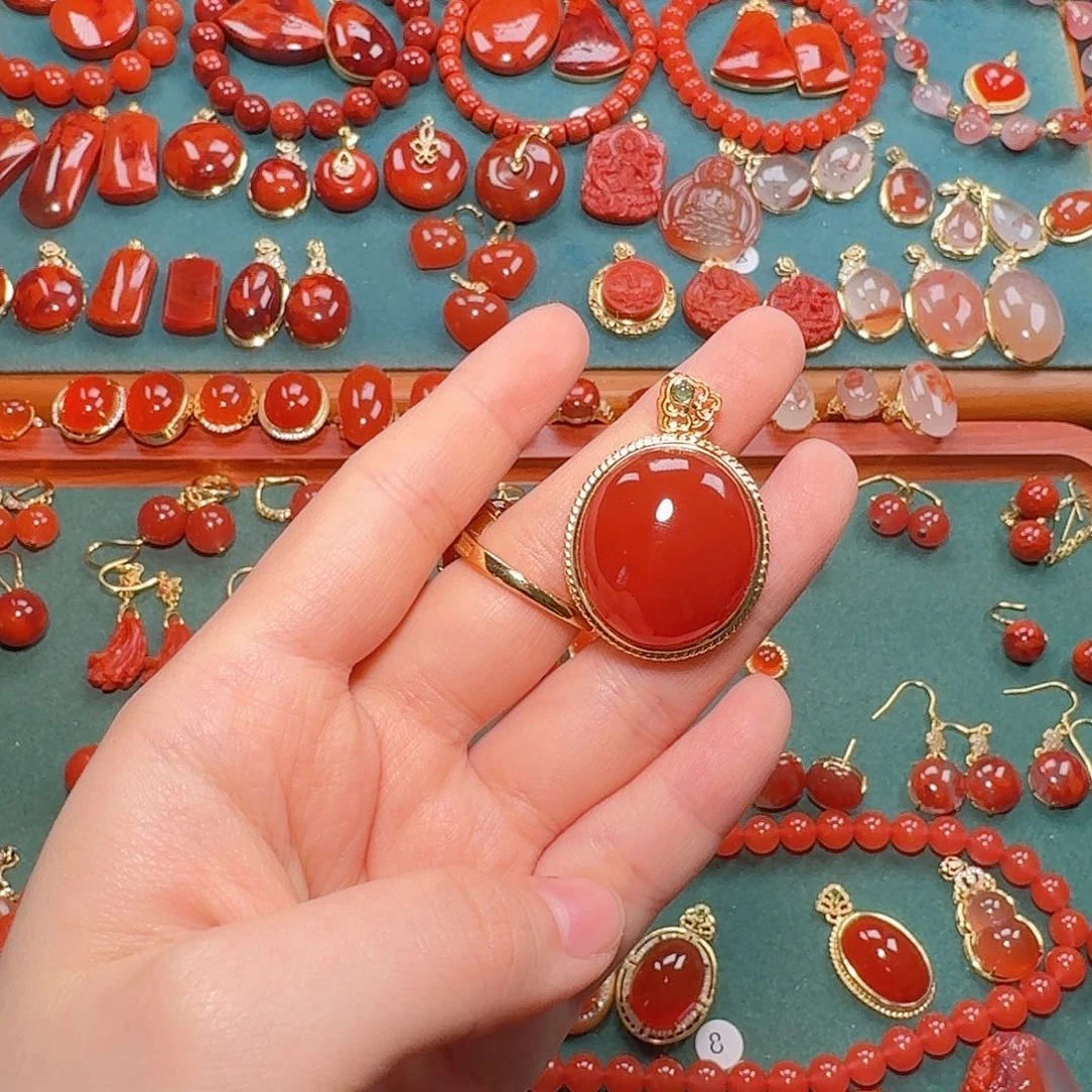 南红玛瑙银S925镶嵌4+