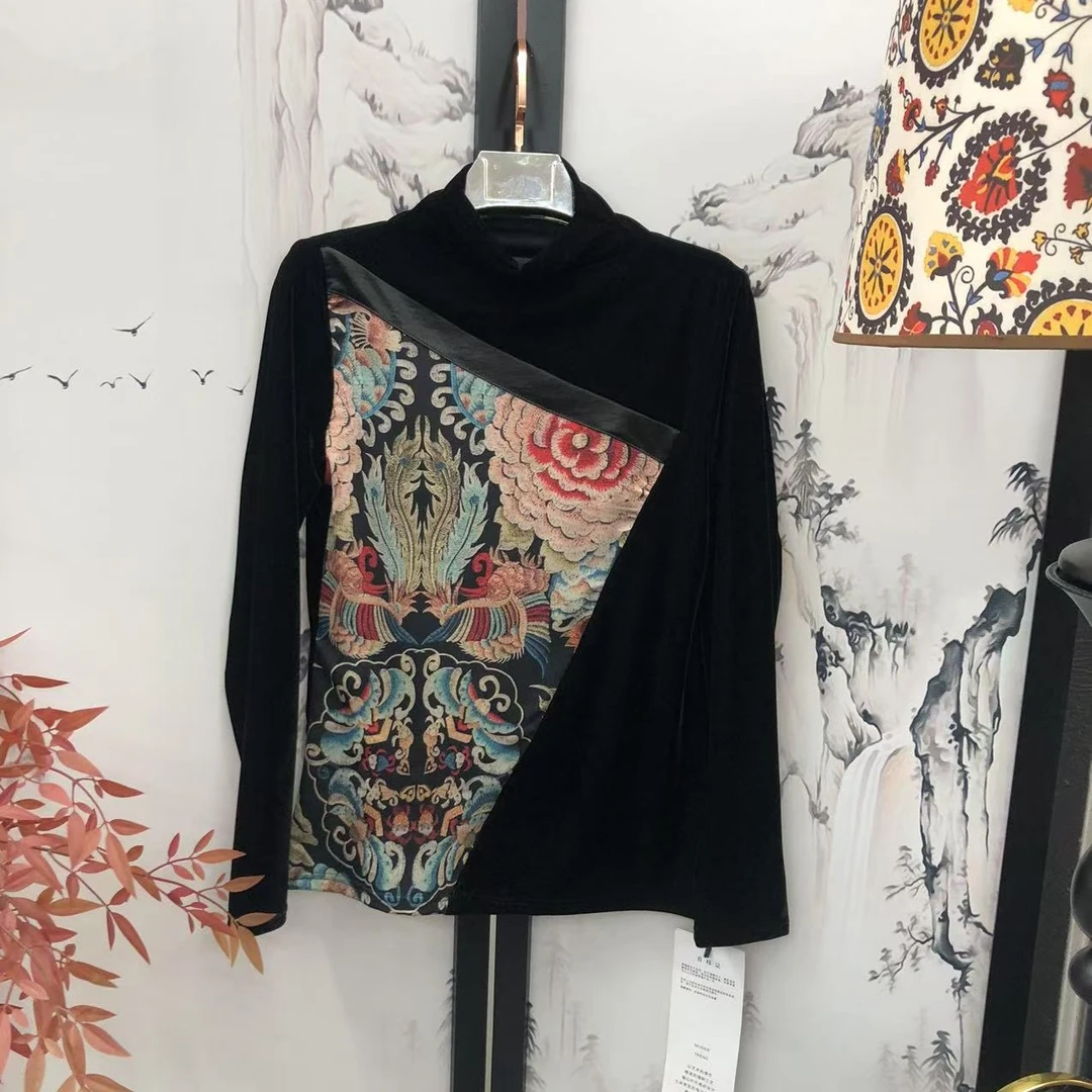 7152-6拼接丝绒衫