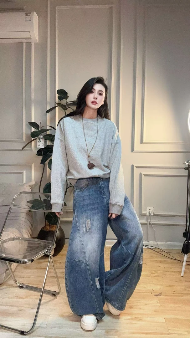 【yueyue】立体剪裁老钱风液态棉卫衣