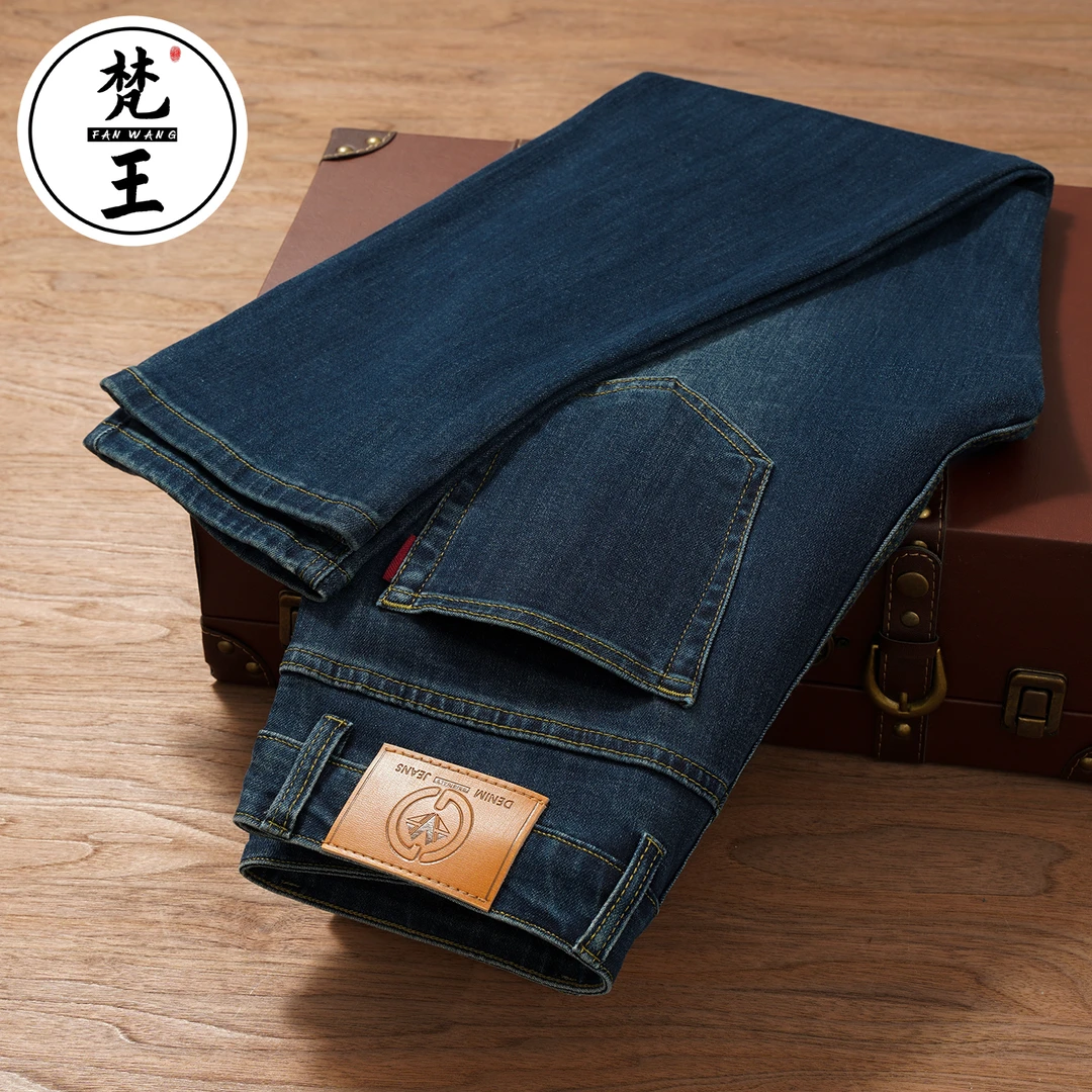 梵王经典男款高端秋冬季弹力牛仔裤直筒宽松男士原色休闲牛仔裤子