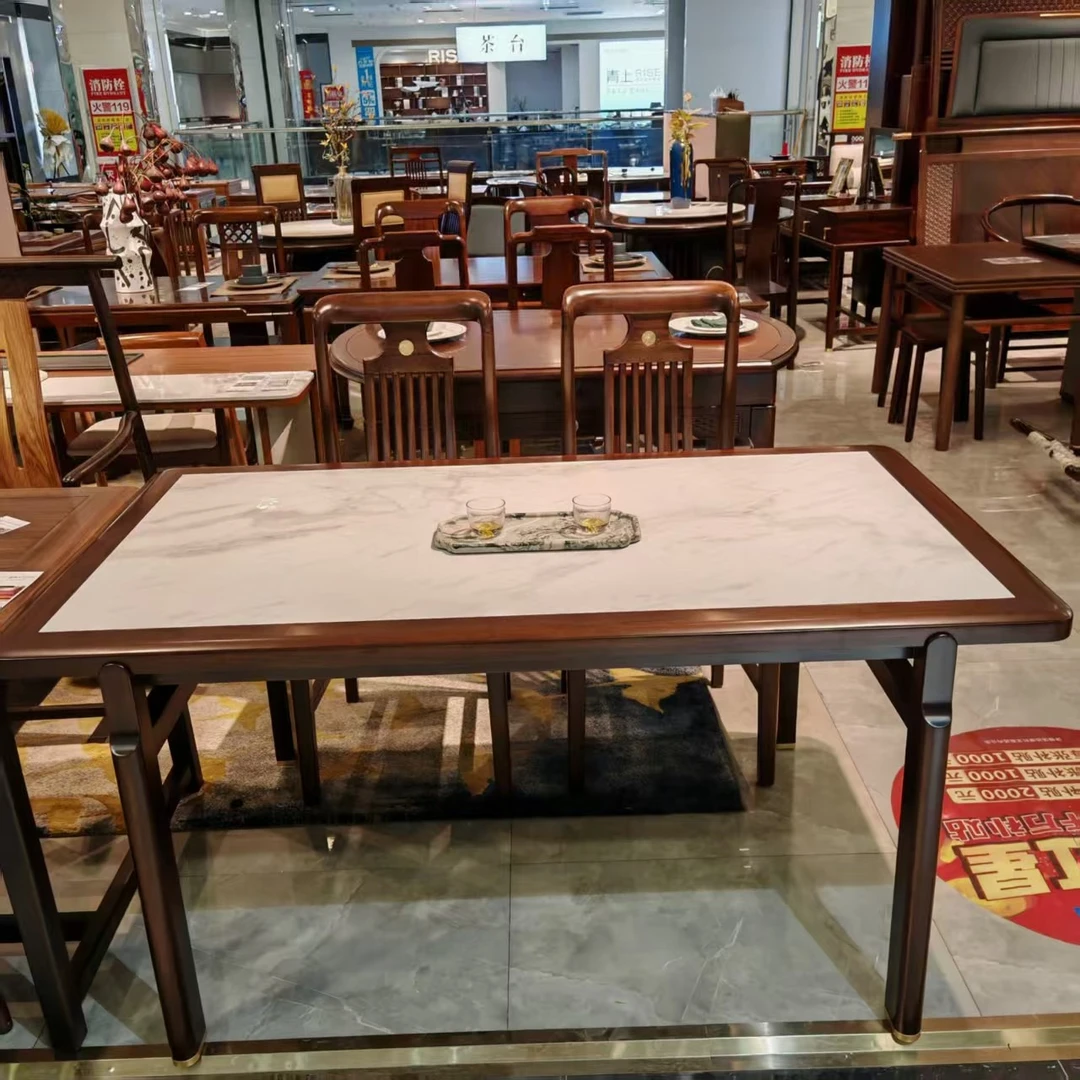 阅东方新中式黑檀木餐桌榫卯结构（可做木面同价）