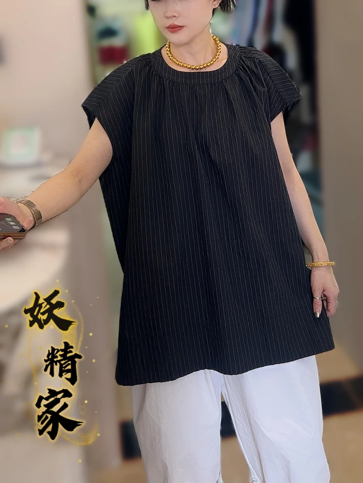 9306【妖精家】新款慵懒风飞飞袖日式无袖设计女衬衫夏装新款气质