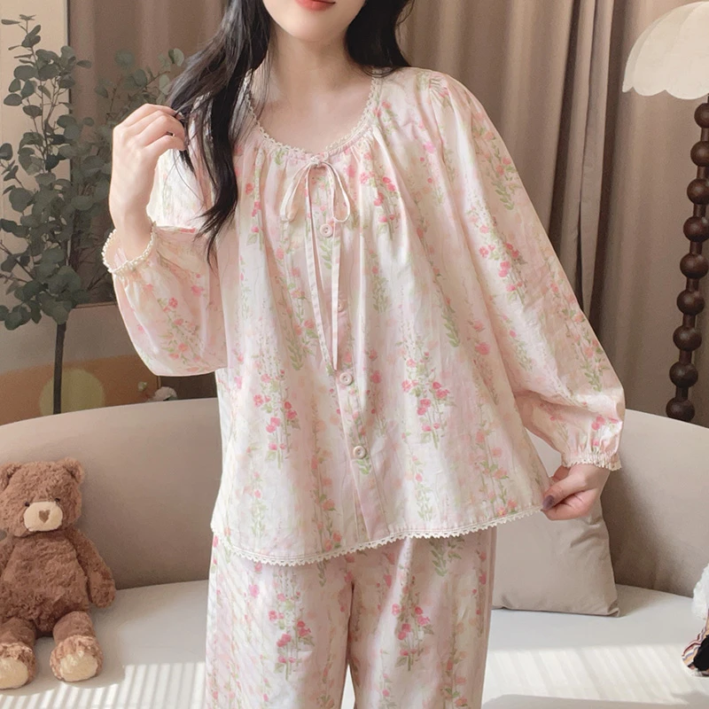 【5771繁花】春季甜美长袖纯棉印花可外穿公主家居服睡衣宽松