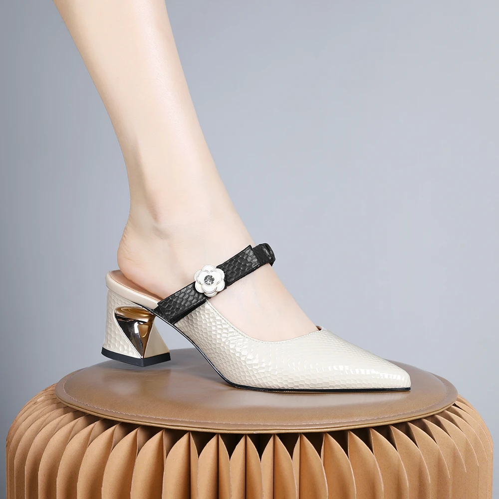 妮彩诗2024年新款法式百搭时尚凉拖外穿一脚蹬包头半拖鞋气质1845