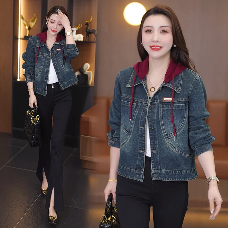 2025秋季新款可拆卸连帽短外套女时尚宽松百搭工装夹克牛仔上衣潮