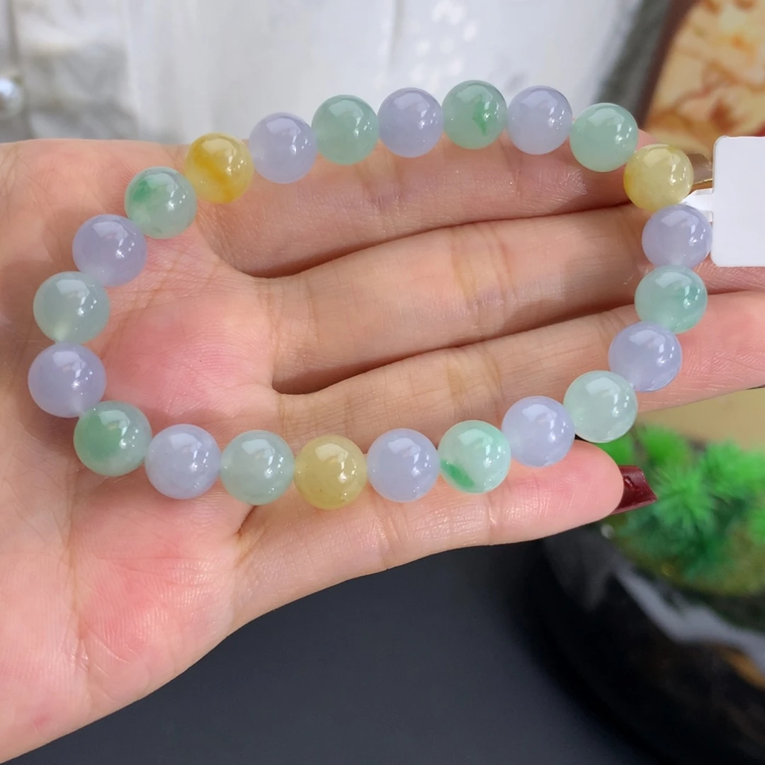 翡翠未镶嵌手串卡8胶润马卡龙手串（推荐漏价）