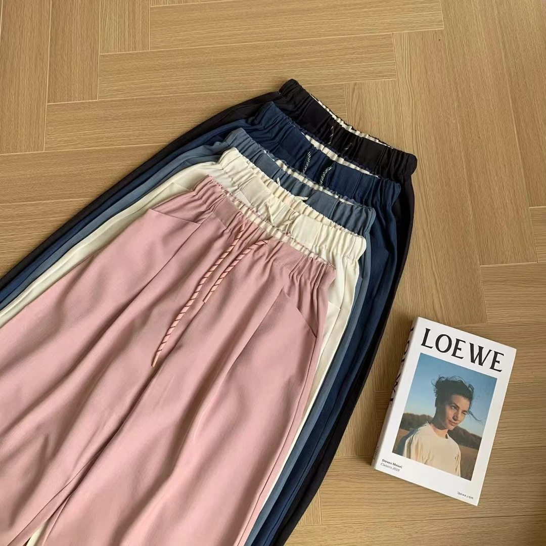 素心轻奢 2025春夏松紧腰抽绳垂感休闲宽松直筒阔腿裤13095