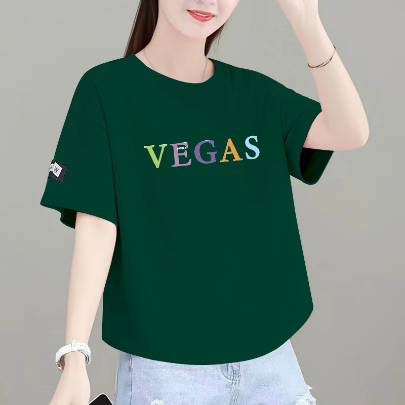 夏季新款纯棉宽松短袖T恤女柔软亲肤休闲百搭圆领减龄打底上衣