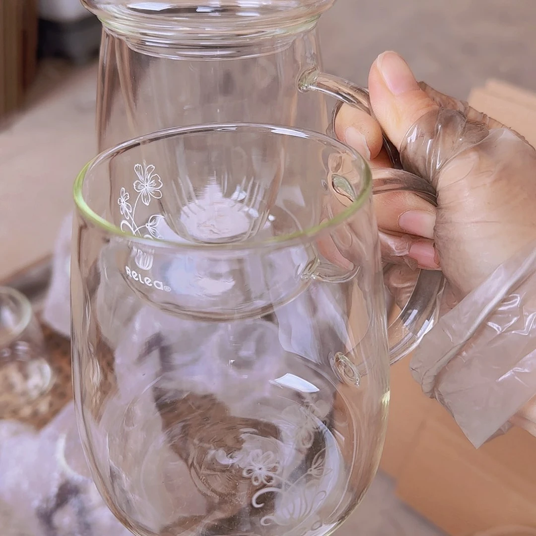 高硼硅玻璃茶水分离款滙****茶瑕疵蘑菇杯 花2个