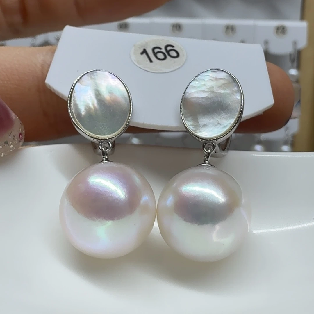 糖****耳饰银S925镶嵌淡水珍珠12.7