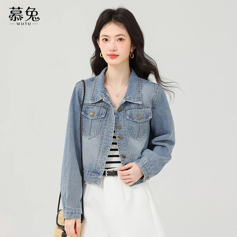 慕兔复古显瘦牛仔外套女2025春季新款小个子宽松休闲长袖夹克上衣