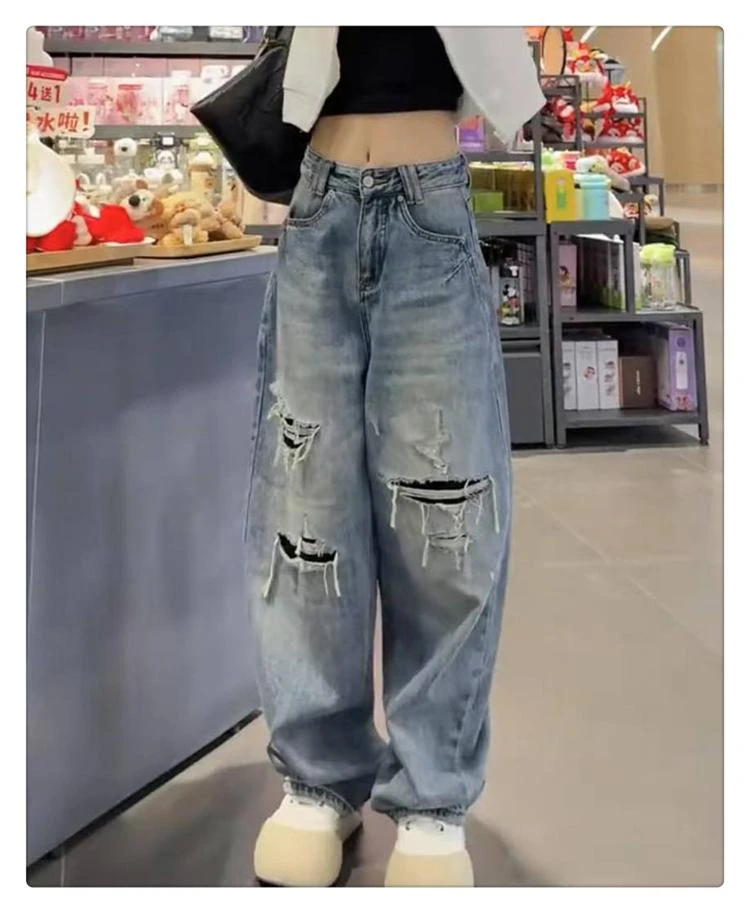 春季新款胖mm大码萝卜拖地裤显瘦阔腿牛仔裤女