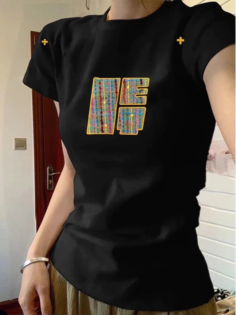 美式正肩短袖t恤女夏季设计感小众修身显瘦基础甜辣妹短款上衣服