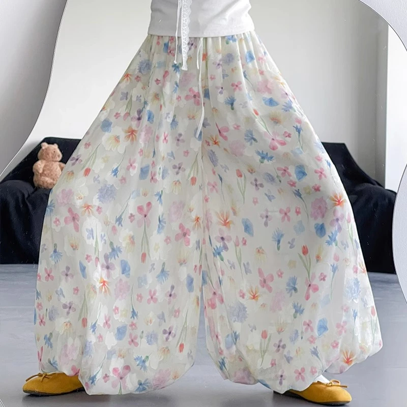 甜美彩色碎花花苞裙裤女2025夏阔腿温柔气质高腰显瘦休闲蓬蓬裤裙