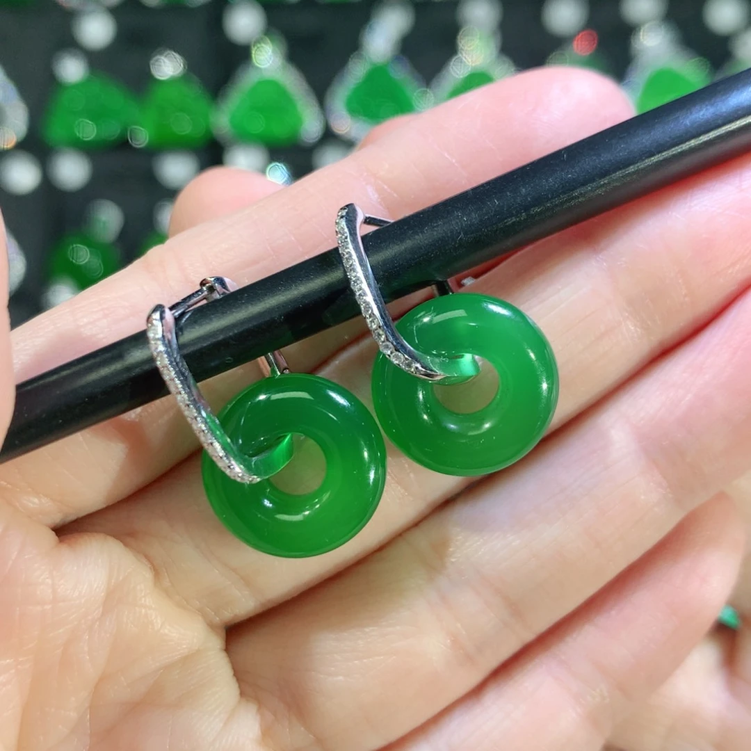 玛瑙/玉髓耳钉银S925镶嵌