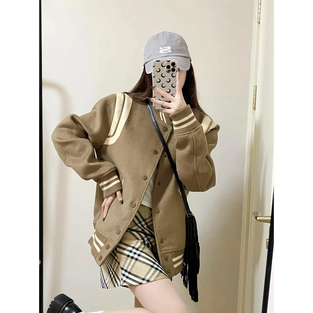 棒球服女2025春秋新款韩版学院风小个子美式复古加厚短款夹克外套