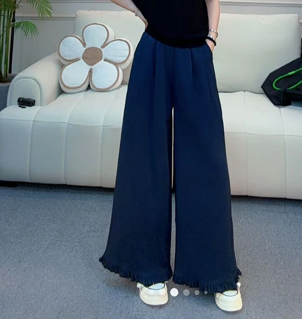 设计感慵懒风木耳边阔腿九分裤K512