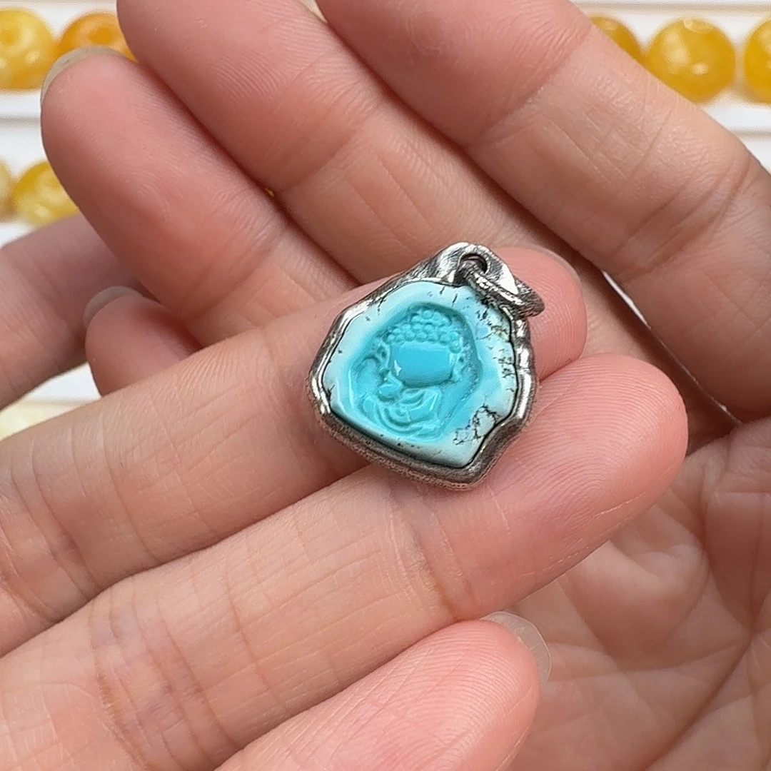 安***呢绿松石银S925镶嵌颈饰绿松