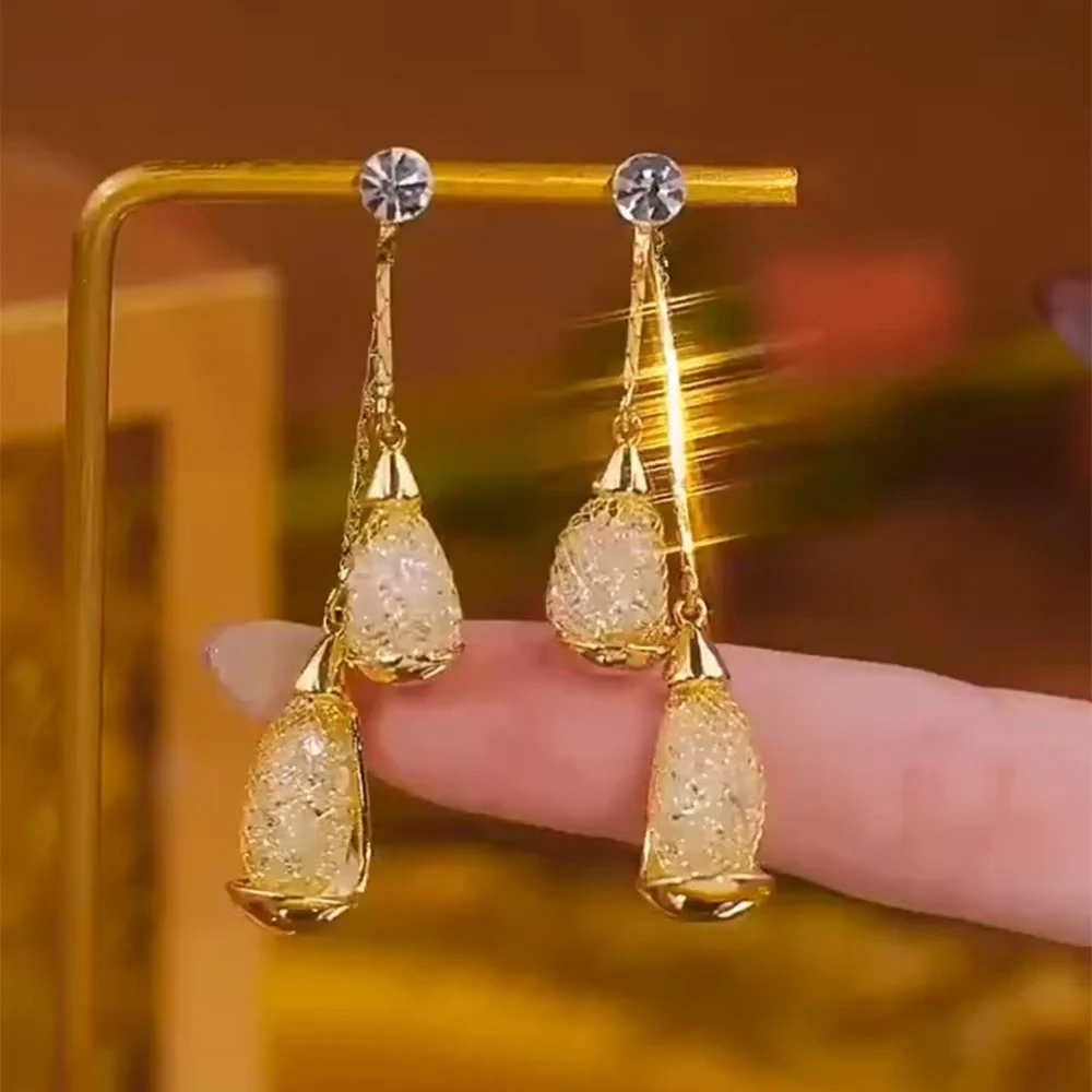 铜合金耳饰 羡然电镀工艺小众设计长款网状水滴流苏气质耳钉147