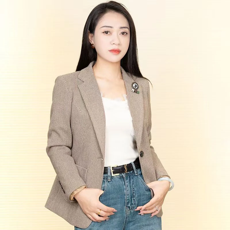高级感磨毛千鸟格春秋小西装外套女2024显瘦新款时尚百搭