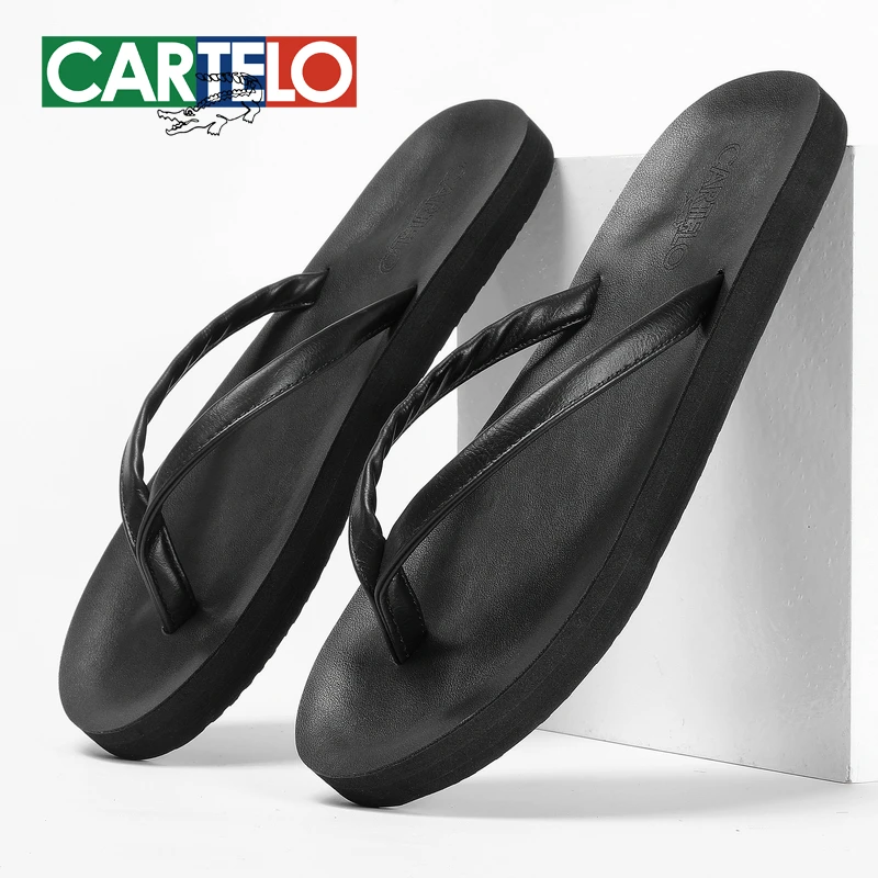 卡帝乐鳄鱼户外情侣人字拖鞋男女外穿凉拖高级感皮面沙滩鞋男拖鞋