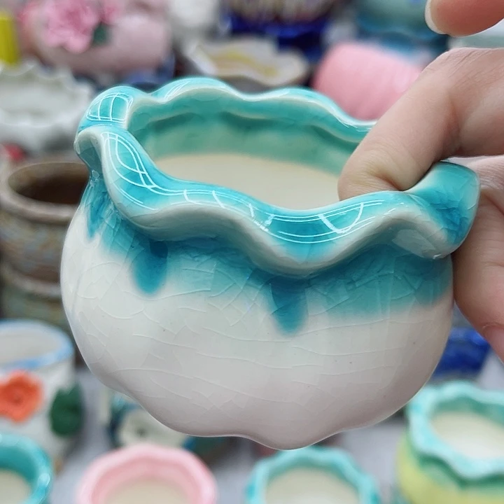 多肉绿植陶瓷花盆9.9包邮，有孔