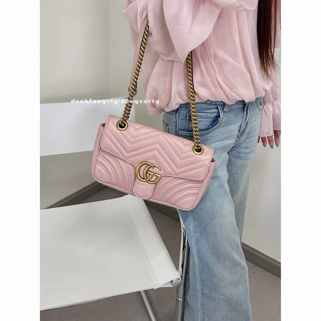 95新 GUCCI/古驰 gucci 樱花粉马蒙斜挎包K