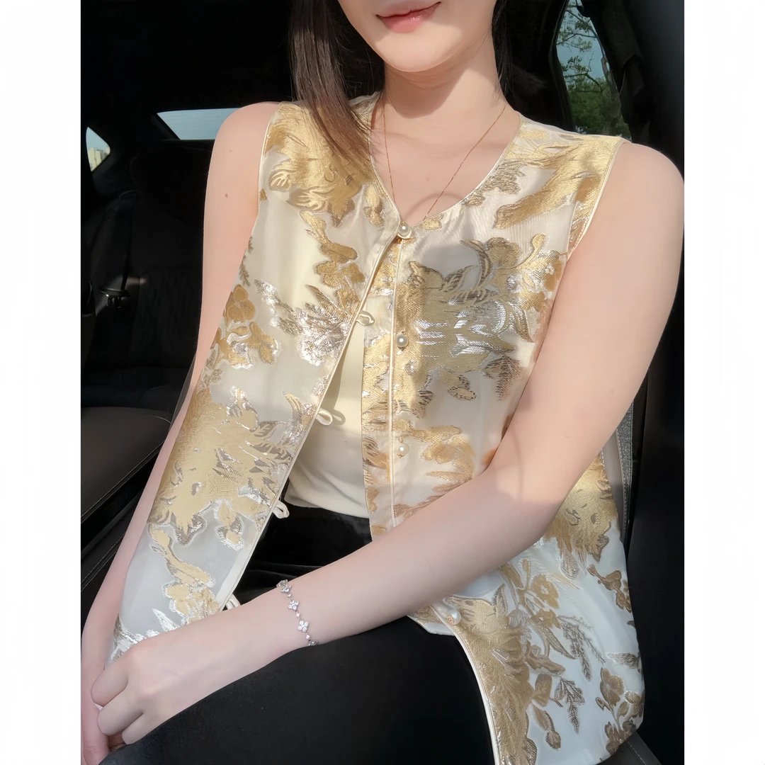 【云溪简】绣花重工时尚马甲织花薄款透气精致气质女装百搭无袖夏季