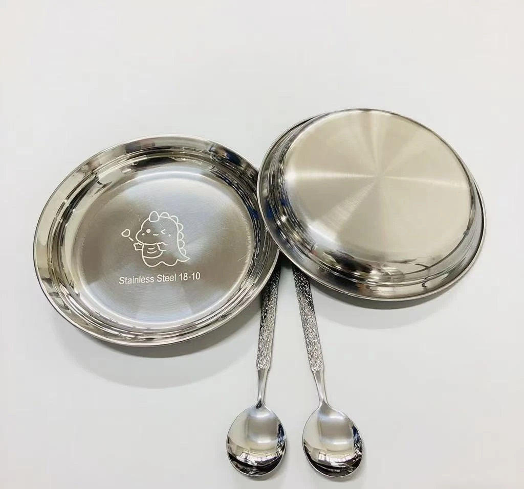 【2盘+2勺】恐龙盘不锈钢圆盘糕盘凉皮盘家用好物碟托盘厨房配件