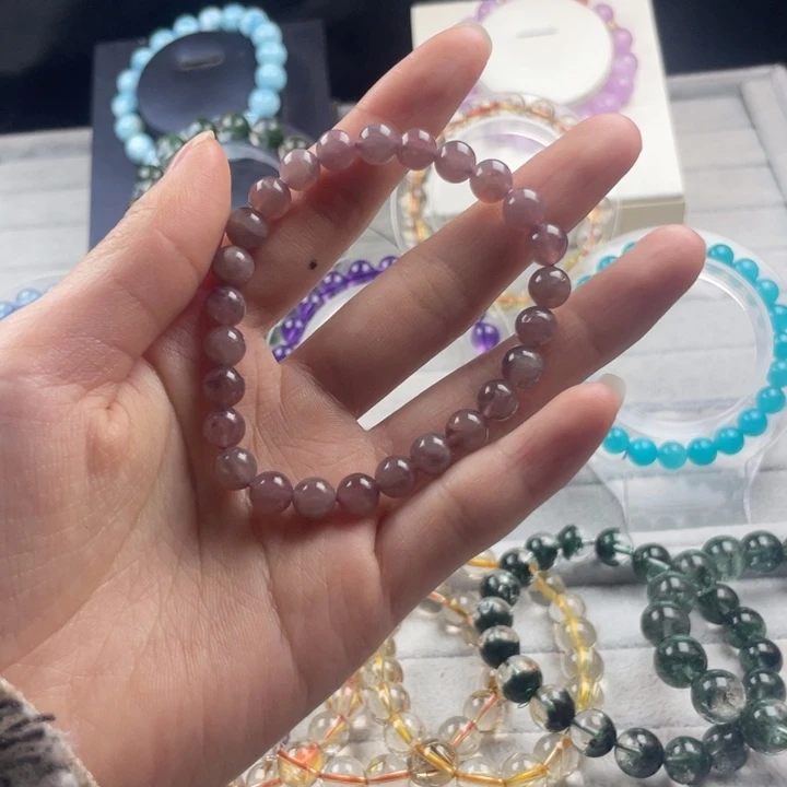 水晶圆珠未镶嵌紫马粉7mm手串
