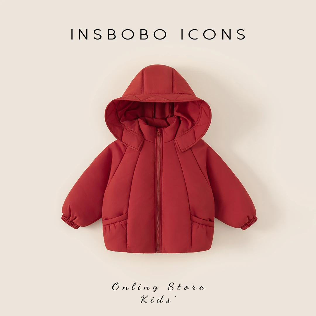 【专属】INSbobo儿童外套冬季保暖加厚带帽檐纯色可爱棉服DY85131