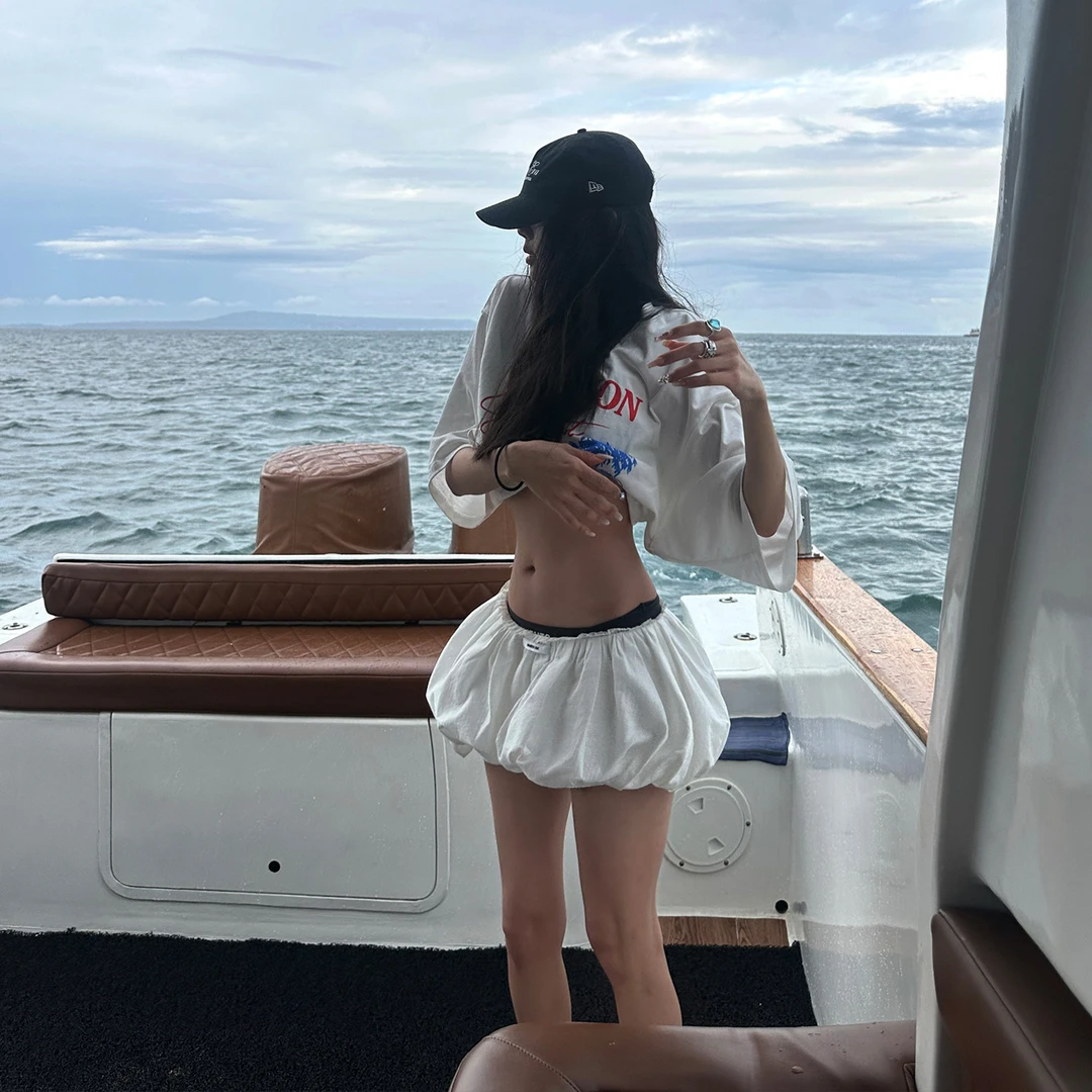 韩好甜WARDEN EDGE云朵裙角 白色花苞低腰短裙女夏低腰a字半身裙