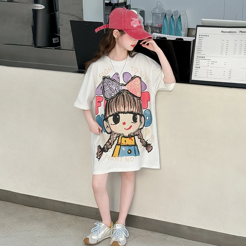 女童夏季多巴胺卡通短袖t恤裙韩版洋气2025新款中大童裙子甜酷风