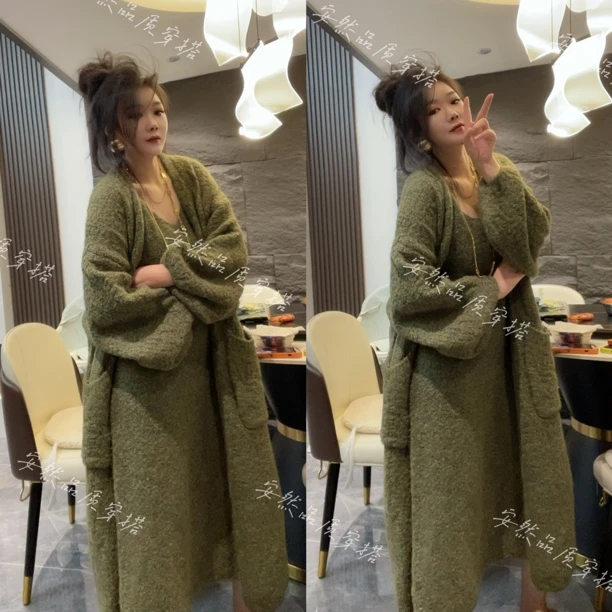 【安然】慵懒风花线针织套装