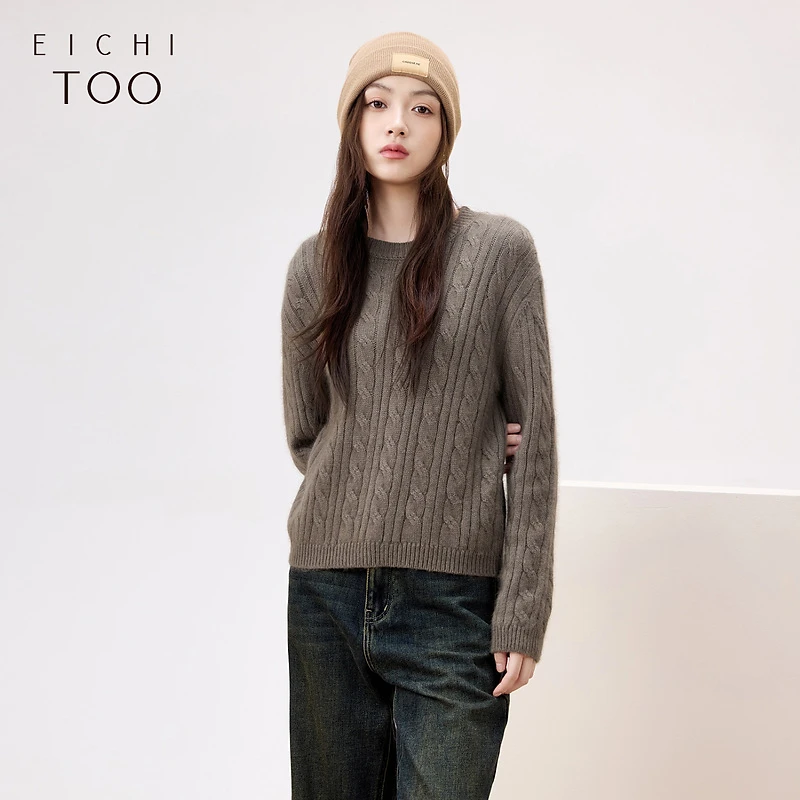 爱居兔圆领绞花毛衣冬季新软糯长袖针织衫打底衫ENZAJ4P008A