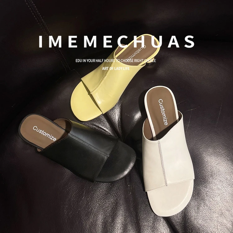 百搭小众鞋子外穿时尚一字拖平底2025年夏季高级感粗跟纯色