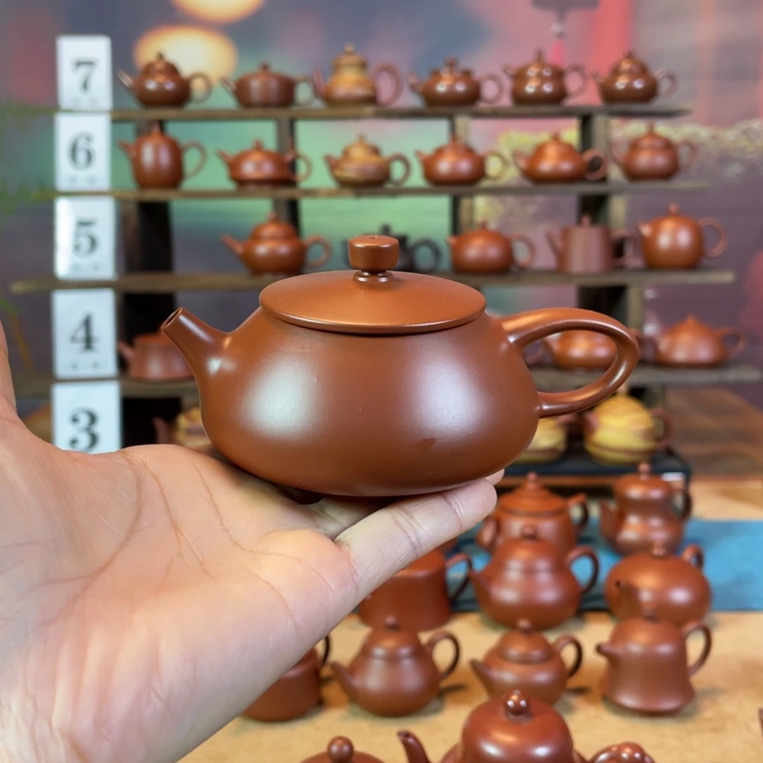 茶壶紫砂陕****司潮州手工手拉朱泥石瓢壶
