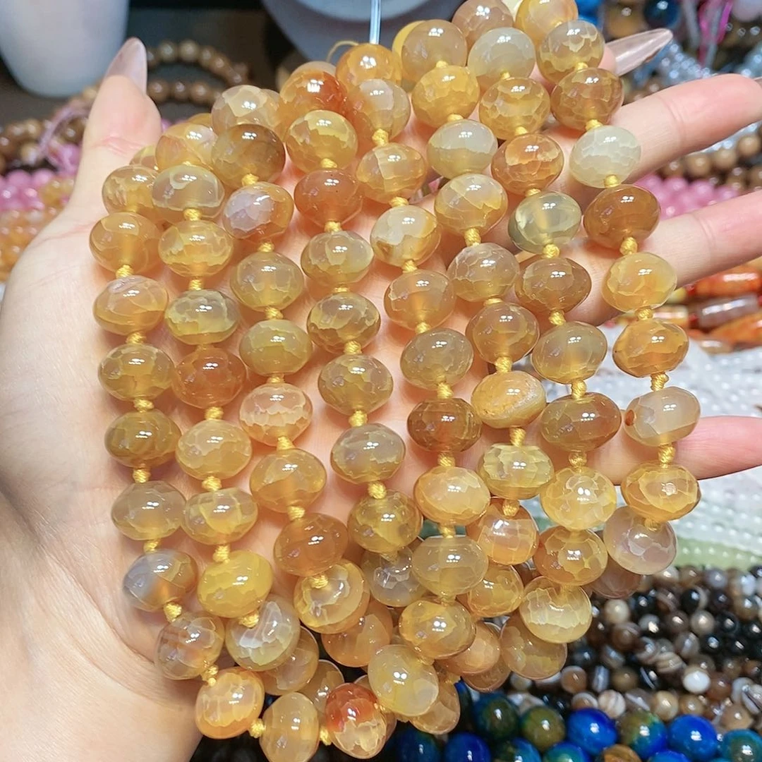 玛瑙/玉髓散珠天然飞碟算盘一条14m m
