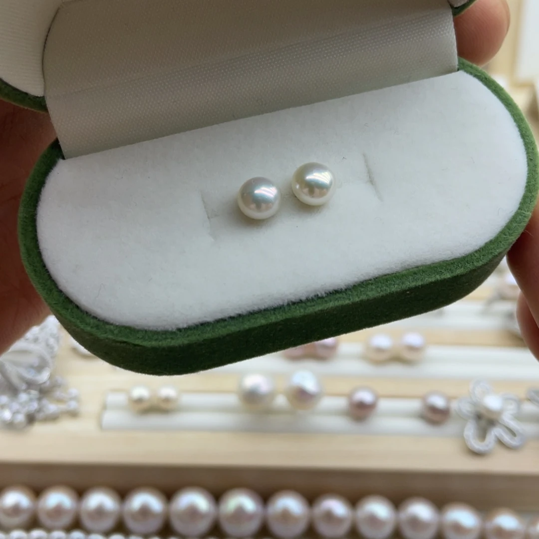 银S925镶嵌耳钉淡水珍珠